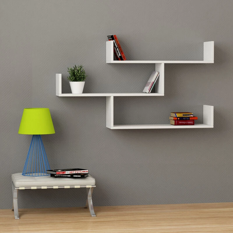 Image of DECORTIE Tibet Wall Mounted Modern Bookcase Display Unit w 119cm Wide - White - White - Decortie M.KT.01.11043.1
