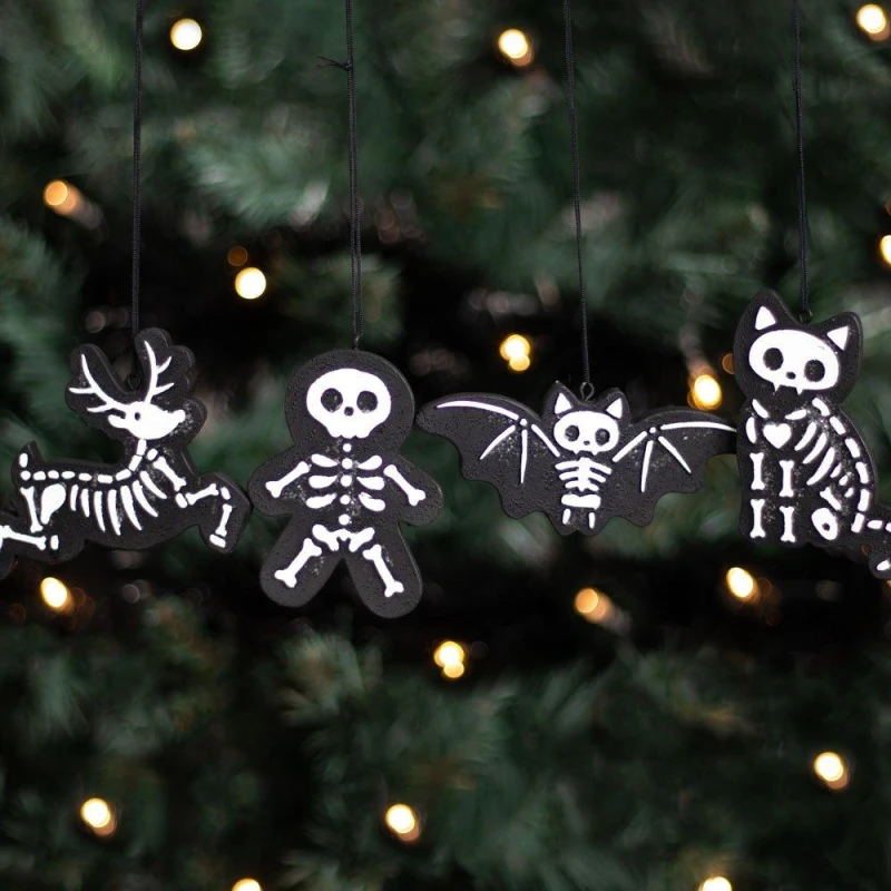 Image of Something Different Set of 4 Black Creepy Skeleton Cookie Ornaments Black unisex One Size