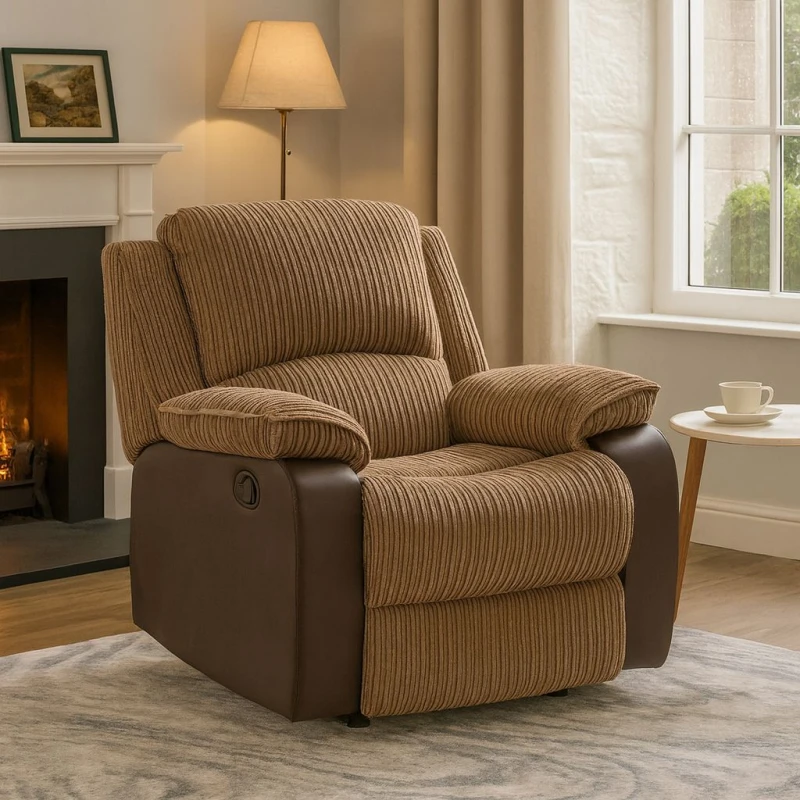 Image of LUXURY LIFE Postana Manual Fabric Recliner Armchair in Jumbo Cord in Brown Brown Unisex