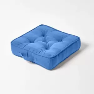 Image of Rajput Ribbed Cotton Floor Cushion Blue - Blue - Homescapes