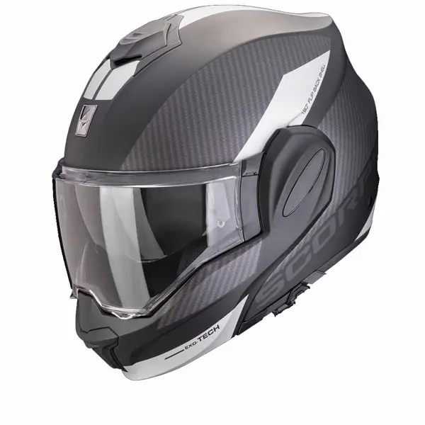 Image of Scorpion Exo-Tech Evo Team Matt Black Silver Modular Helmet Size S
