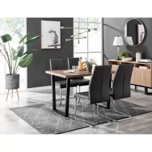 Image of Furniture Box Kylo Brown Wood Effect Dining Table and 4 Black Lorenzo Chairs