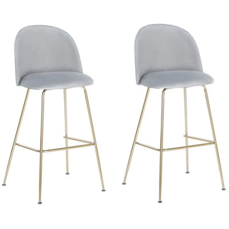 Image of Beliani Set Of 2 Bar Chairs Arcola Velvet Light Grey