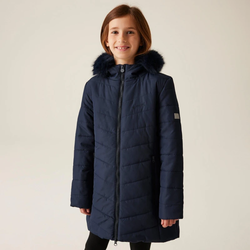 Image of Regatta Girls Fabrizia Padded Warm Hooded Parka Jacket 14 Years - Chest 86-98cm (Height 164-170cm) NAVY RKN118G-540-14