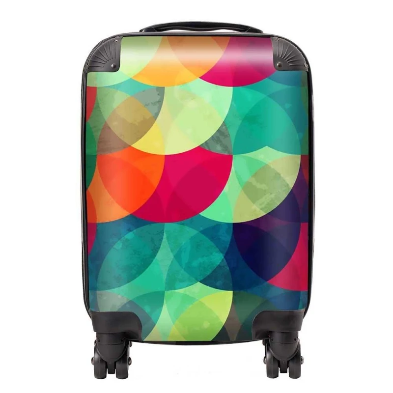Image of Warren Reed - Designer Colourful Grunge Circle Pattern Suitcase in Red Size: Medium Red Unisex Medium