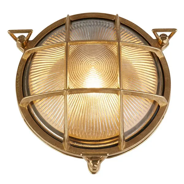 Image of Bulkhead Oval Outdoor Light Solid Brass, Ribbed Glass