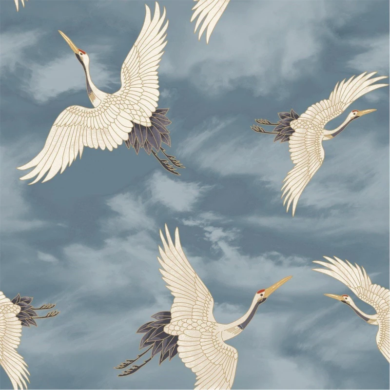 Image of Catherine Lansfield Cranes Wallpaper Blue unisex One Size