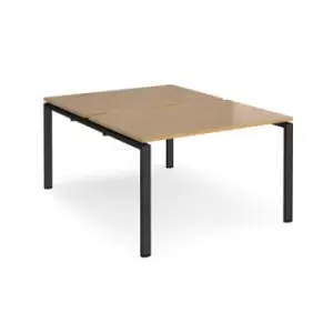 Image of Bench Desk 2 Person Starter Rectangular Desks 1200mm Oak Tops With Black Frames 1600mm Depth Adapt