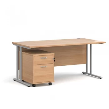 Image of Maestro 25 straight desk 1600mm x 800mm with silver cantilever frame
