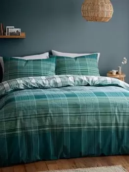 Image of Catherine Lansfield Roxburgh Kelso Check Reversible Duvet Cover Set Green - Sb