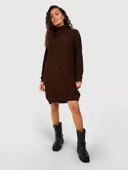 Image of Boohoo Roll Neck Jumper Dress - Chocolate