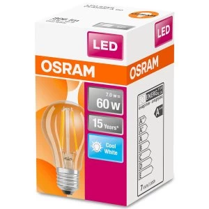 Image of Osram Classic A 60W Clear Filament Dimmable ES Bulb - Cool White