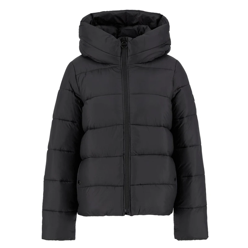 Image of Barbour International Womens Olivios Hooded Long Sleeve Full Zip Short Puffer Jacket Black female 10 (S)