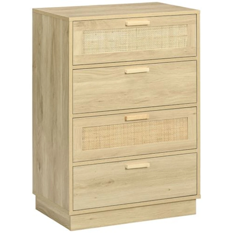 Image of HOMCOM 4 Drawer Dresser, Boho Chest of Drawers Storage Cabinet, Natural Natural