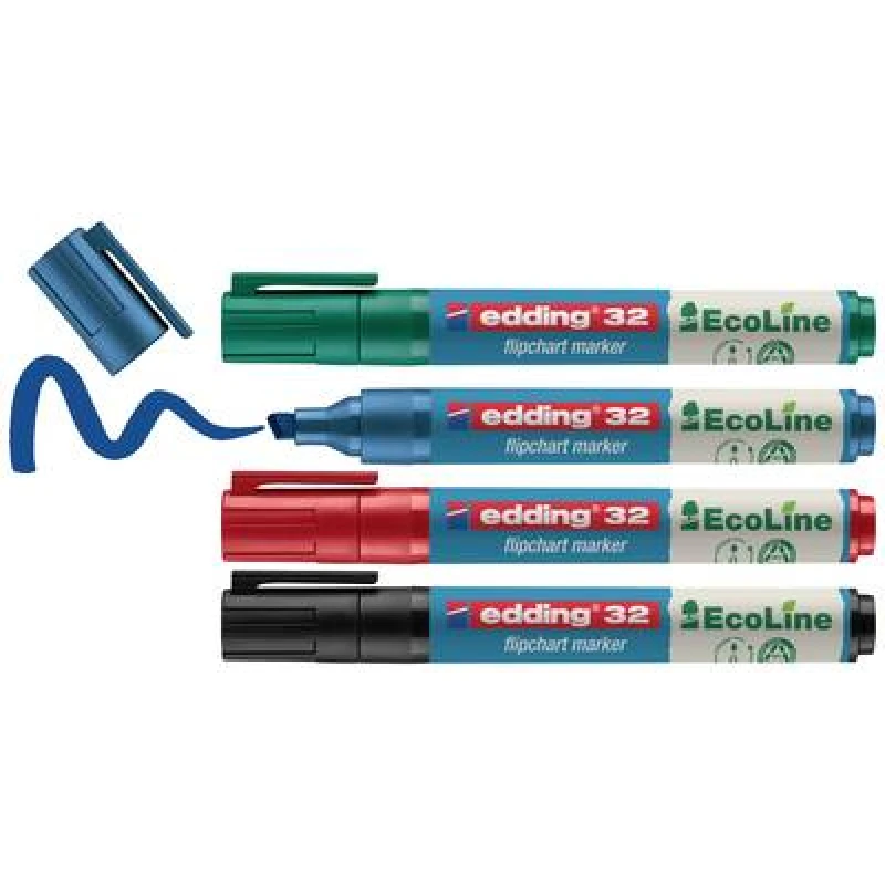 Image of Edding Edding 4-32-4 Flipchart marker 32 EcoLine Wedge tip 1 - 5mm Black, Red, Blue, Green 4 pc(s) 4-32-4