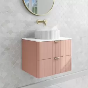 Image of 600mm Pink Wall Hung Countertop Vanity Unit with Basin and Brass Handles - Empire