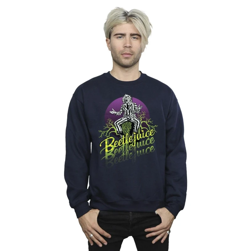 Image of Beetlejuice Beetlejuice Men Purple Circle Sweatshirt in Navy Size: Small Navy S Male 5063153034648
