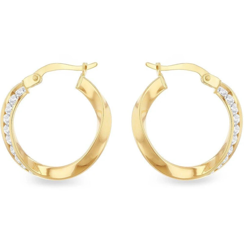 Image of Be You 9ct Gold Twist CZ Creole Earrings Yellow Gold female One Size