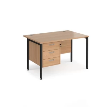 Image of Office Desk Rectangular Desk 1200mm With Pedestal Beech Top With Black Frame 800mm Depth Maestro 25 MH12P3KB