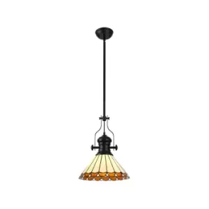 Image of Worcester, Ceiling Pendant E27 With 30cm Tiffany Shade, Matt Black, Amber, Cream, Crystal