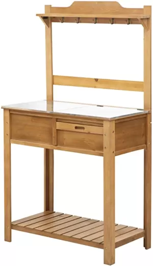 Image of Outsunny Garden Table Garden Wood, Metal 800 x 420 x 1420 mm