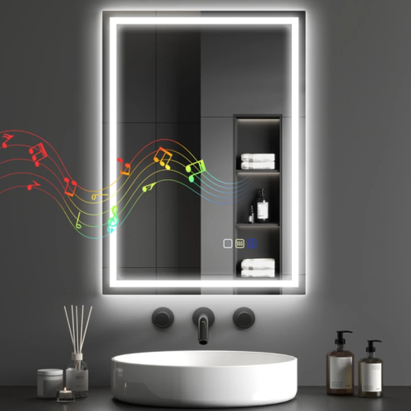 Image of HOMCOM HOMCOM 500 x 700 mm Bathroom Mirror with Bluetooth Clock Lights Demister Pad in Silver Size: 700mm x 500mm Silver 700mm x 500mm Unisex 506360