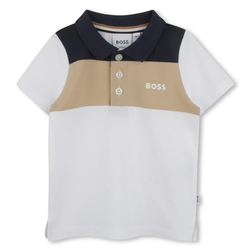 Image of Boss Kids Colour Block Short Sleeve Polo Shirt White 10P male 9 Mnth