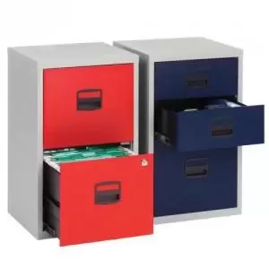 Image of Bisley A4 home filer with 3 drawers - grey with red drawers