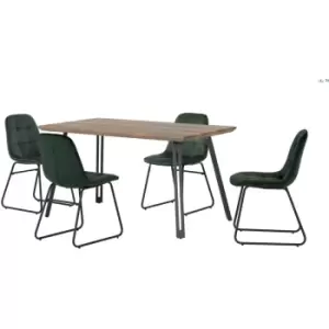 Image of Quebec Straight Edge Dining Set Medium Oak Effect with Green Lukas Chairs
