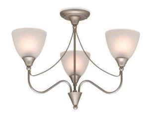 Image of 3 Light Flush Multi Arm Ceiling Light Satin Steel, Opal Glass, E14