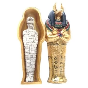 Image of Gold Egyptian Anubis Sarcophagus Trinket Box with Mummy