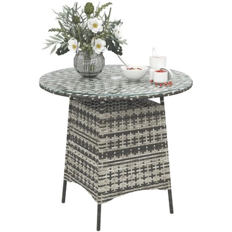 Image of Outsunny Patio Furniture Rattan Garden Table with Umbrella Hole - Grey TJ Hughes 5063603714069