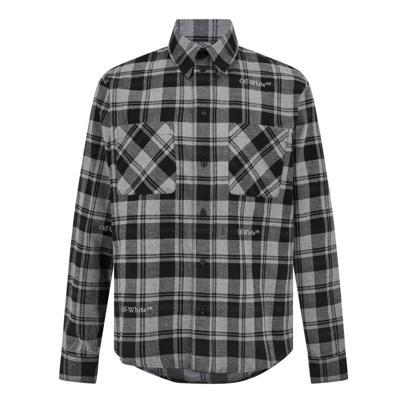 Image of Off White Mens Check Plaid Cotton Long Sleeve Shirt Black Grey male S