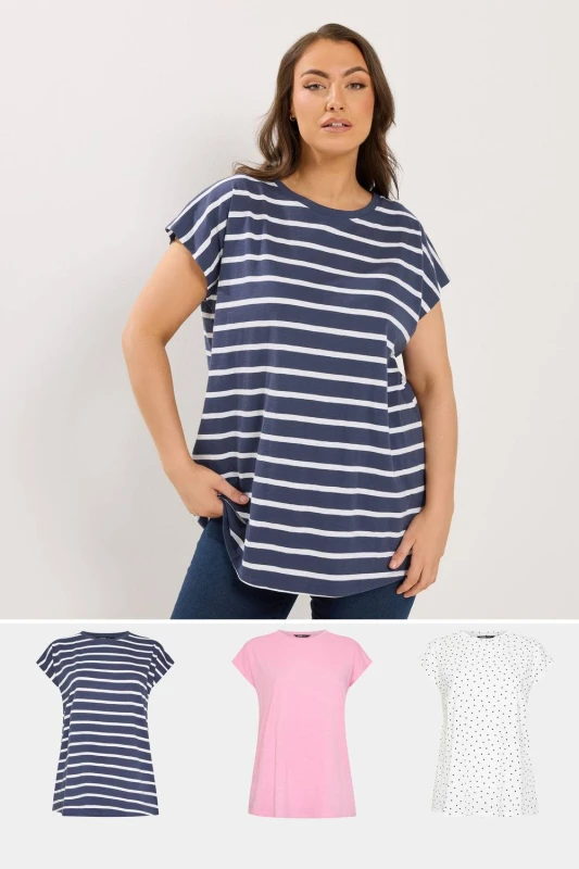 Image of Yours Womens 3 Pack Grown On Sleeve T-Shirts Size: 22-24 Multicolor Female 22-24