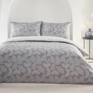 Image of Appletree Style Nola Retro Print 100% Cotton Reversible Duvet Cover Set, Silver, Single