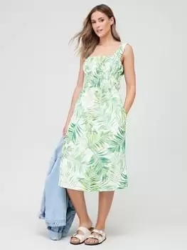 Image of Barbour Plumeria Tropical Print Midi Dress - White/green, White, Size 16, Women