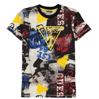 Image of Guess AOP Triangle Logo T Shirt - Multi