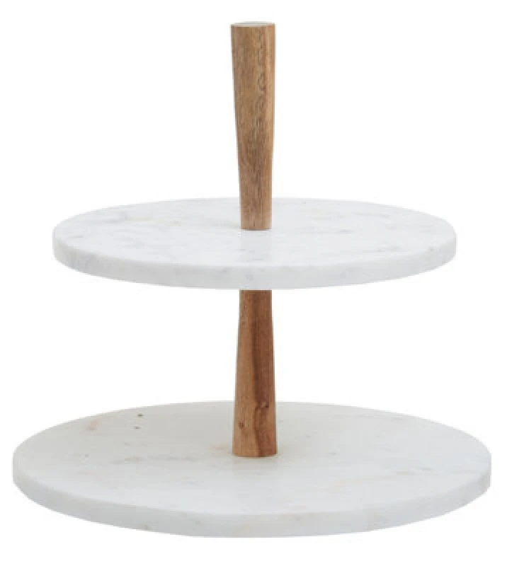 Image of Orsina Two Tier Marble And Acacia Wood Cake Stand