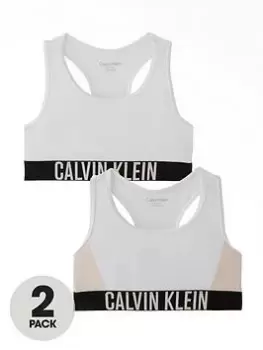 Image of Calvin Klein Girls 2 Pack Bralette - White, Size Age: 10-12 Years, Women