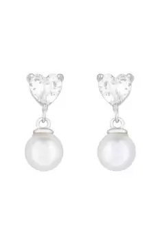 Image of Sterling Silver 925 Cubic Zirconia And Pearl Heart Drop Earrings