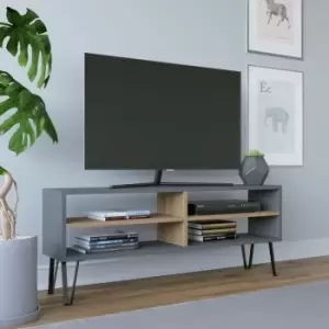 Image of Farrar Modern tv Stand tv Unit tv Cabinet Multimedia Centre With Open Shelves - Anthracite / Oak - Anthracite / Oak - Decorotika