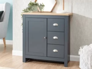 Image of GFW Lancaster Slate Blue and Oak 1 Door 3 Drawer Multi Storage Unit Flat Packed