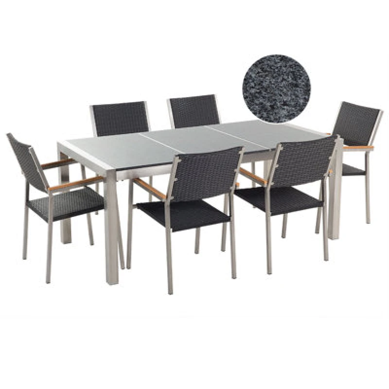 Image of Beliani Garden Dining Set 6 Seater Grosseto Triple Plate Granite Polished Grey/ Black