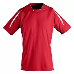 Image of SOLS Childrens/Kids Maracana 2 Short Sleeve Football T-Shirt (12 Years) (Red/White)