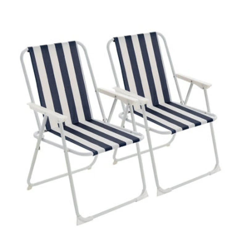 Image of Harbour Housewares Folding Metal Beach Chairs - Blue Stripe - Pack Of 2