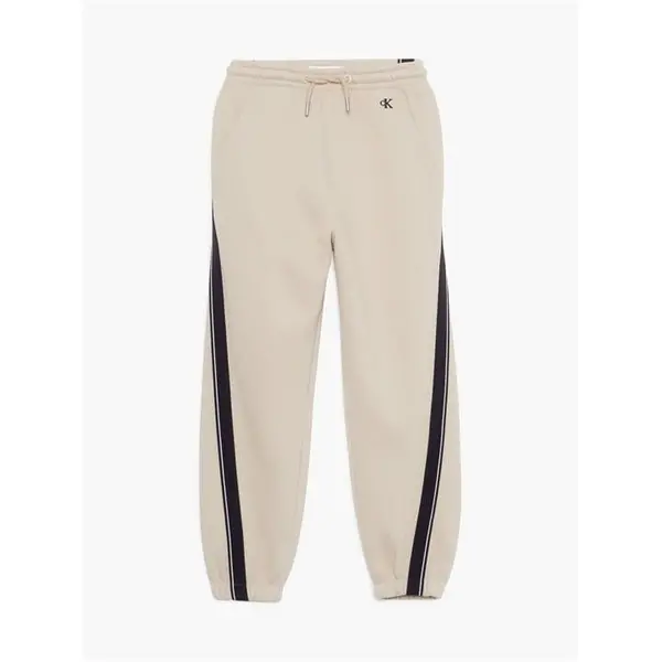 Image of Calvin Klein Jeans Pique InterLock Tape Jogger Juniors Closed Hem Fleece Jogging Bottoms 8Y Beige 48140204175