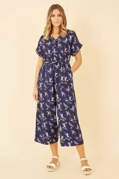 Image of Navy Crane Print Culotte Jumpsuit