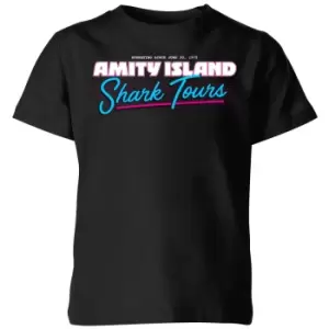 Image of Jaws Amity Island Shark Tour Kids T-Shirt - Black - 5-6 Years
