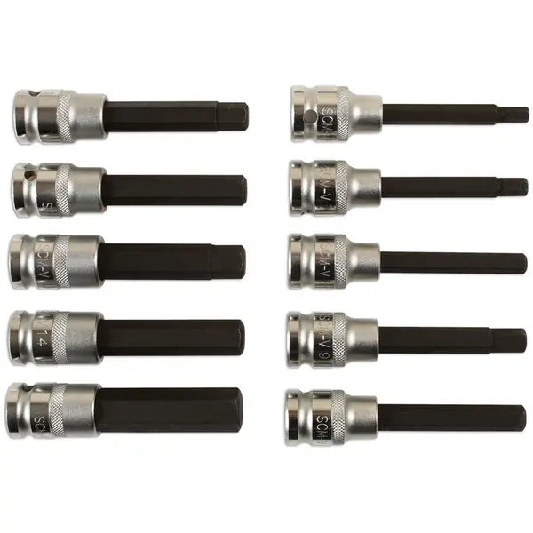 Image of LASER TOOLS Long Hex Socket Bit Set 1/2D 10pc 7162 - Laser Tools 5018341071622