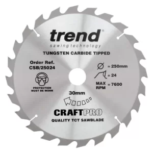 Image of Trend CRAFTPRO Wood Cutting Saw Blade 250mm 24T 30mm